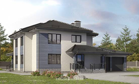 340-005-П Проект двухэтажного дома и гаражом, просторный загородный дом из твинблока Соль-Илецк | Проекты домов от House Expert