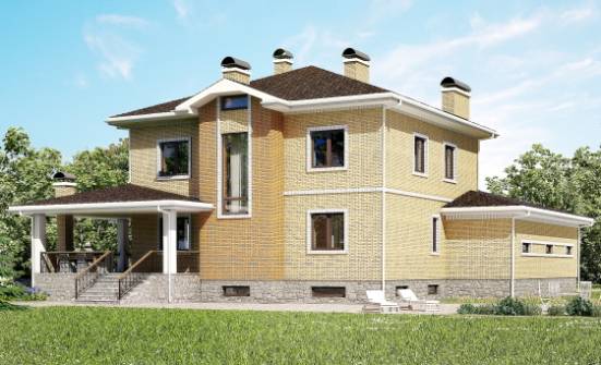 350-002-Л Проект трехэтажного дома, гараж, красивый дом из кирпича Кувандык | Проекты домов от House Expert