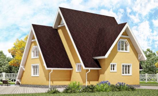 155-008-П Проект двухэтажного дома мансардный этаж, современный коттедж из бревен Орск | Проекты домов от House Expert