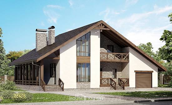 265-001-П Проект двухэтажного дома мансардой, гараж, большой загородный дом из газобетона Медногорск | Проекты домов от House Expert