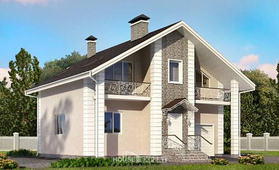150-002-П Проект двухэтажного дома с мансардой и гаражом, бюджетный домик из блока Бугуруслан | Проекты домов от House Expert