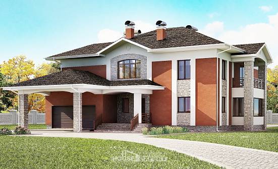 400-002-Л Проект двухэтажного дома и гаражом, классический коттедж из кирпича Гай | Проекты домов от House Expert