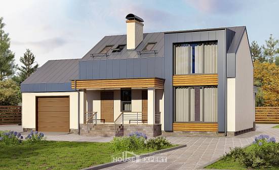 150-015-П Проект двухэтажного дома мансардой, гараж, бюджетный коттедж из бризолита Бузулук | Проекты домов от House Expert