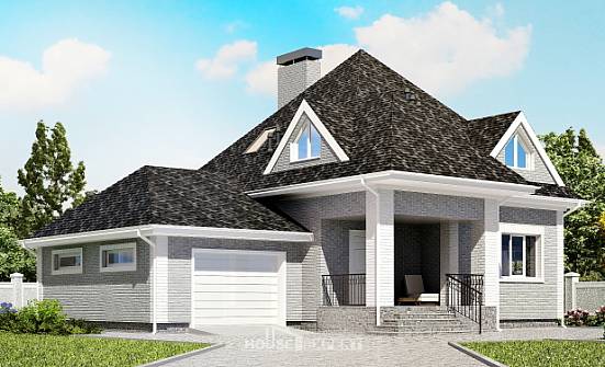 135-001-Л Проект двухэтажного дома мансардой и гаражом, компактный дом из кирпича Медногорск | Проекты домов от House Expert