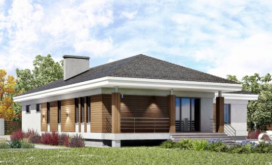 165-001-П Проект одноэтажного дома и гаражом, красивый загородный дом из бризолита Кувандык | Проекты домов от House Expert