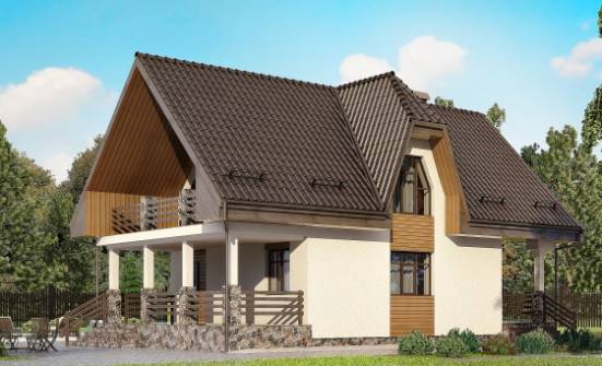 150-001-Л Проект двухэтажного дома с мансардным этажом и гаражом, красивый домик из твинблока Новотроицк | Проекты домов от House Expert