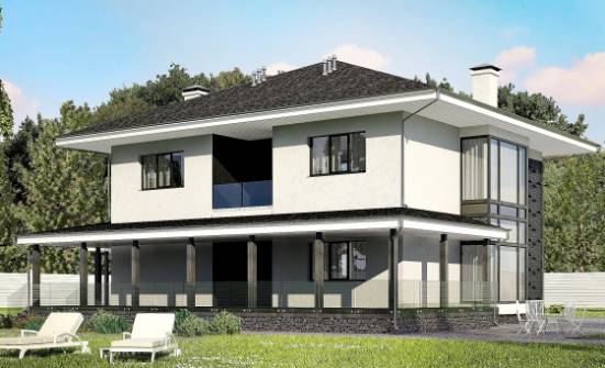 245-002-П Проект двухэтажного дома, гараж, уютный домик из пеноблока Кувандык | Проекты домов от House Expert