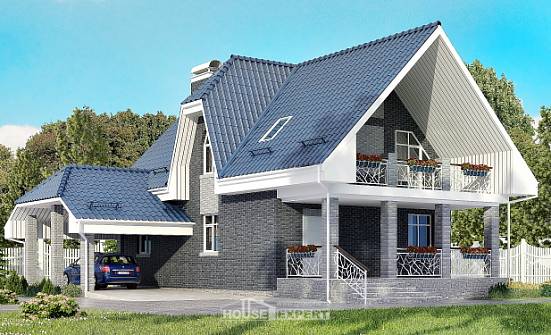 125-002-Л Проект двухэтажного дома мансардный этаж и гаражом, классический коттедж из арболита Бузулук | Проекты домов от House Expert