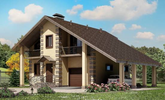 150-003-П Проект двухэтажного дома с мансардным этажом, гараж, красивый домик из блока Медногорск | Проекты домов от House Expert