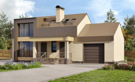 150-015-Л Проект двухэтажного дома мансардой и гаражом, уютный домик из арболита Гай | Проекты домов от House Expert