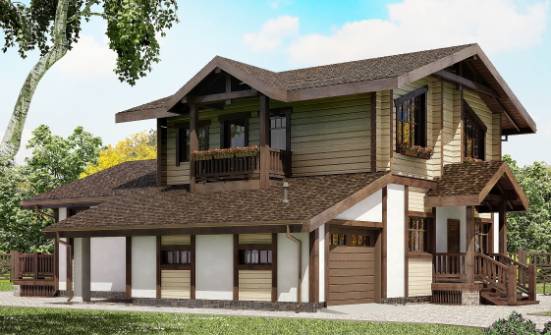 190-004-П Проект двухэтажного дома с мансардным этажом и гаражом, простой коттедж из поризованных блоков из дерева Орск | Проекты домов от House Expert