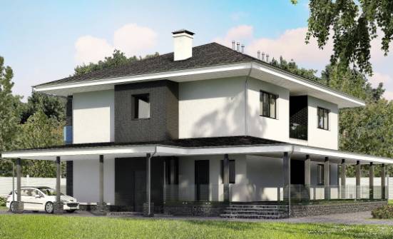 245-002-П Проект двухэтажного дома, гараж, уютный домик из пеноблока Кувандык | Проекты домов от House Expert