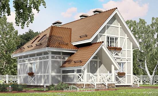 160-003-Л Проект двухэтажного дома с мансардным этажом, компактный домик из пеноблока Новотроицк | Проекты домов от House Expert