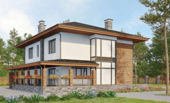 305-001-П Проект двухэтажного дома, гараж, классический загородный дом из поризованных блоков Абдулино | Проекты домов от House Expert