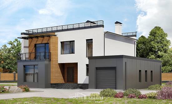 260-002-П Проект двухэтажного дома, гараж, современный загородный дом из газосиликатных блоков Бузулук | Проекты домов от House Expert