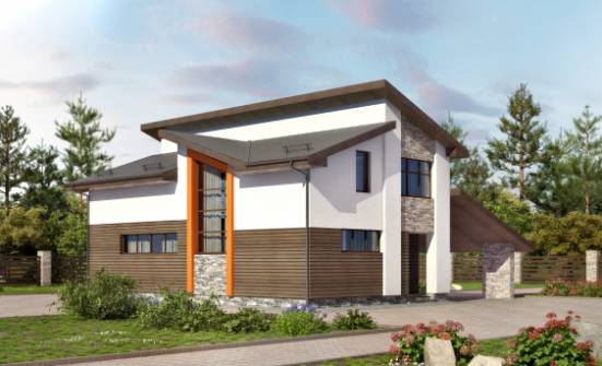 200-010-П Проект двухэтажного дома мансардой, гараж, простой домик из блока Кувандык | Проекты домов от House Expert