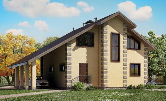 150-003-П Проект двухэтажного дома с мансардным этажом, гараж, красивый домик из блока Медногорск | Проекты домов от House Expert