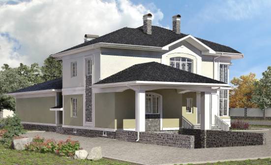 620-001-Л Проект трехэтажного дома и гаражом, современный домик из теплоблока Оренбург | Проекты домов от House Expert