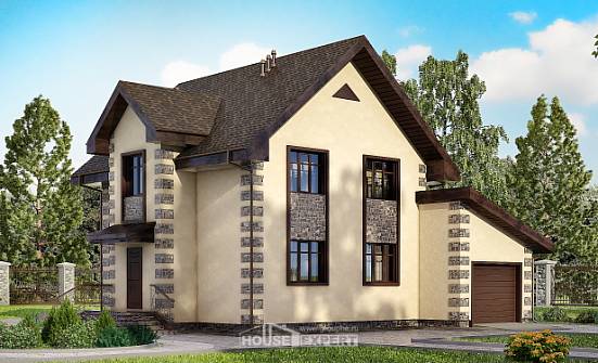 160-004-П Проект двухэтажного дома и гаражом, небольшой дом из пеноблока Оренбург | Проекты домов от House Expert