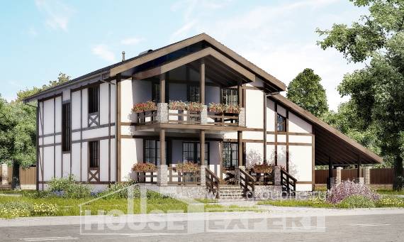 250-002-Л Проект двухэтажного дома с мансардой и гаражом, красивый загородный дом из кирпича Новотроицк, House Expert