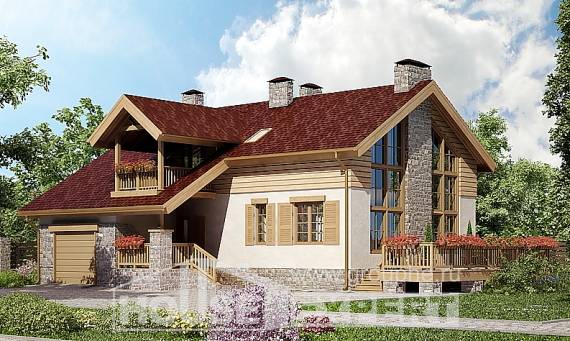 165-002-П Проект двухэтажного дома мансардный этаж, гараж, классический дом из бризолита Бузулук, House Expert