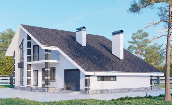 190-008-П Проект двухэтажного дома с мансардой, гараж, уютный коттедж из бризолита Новотроицк | Проекты домов от House Expert