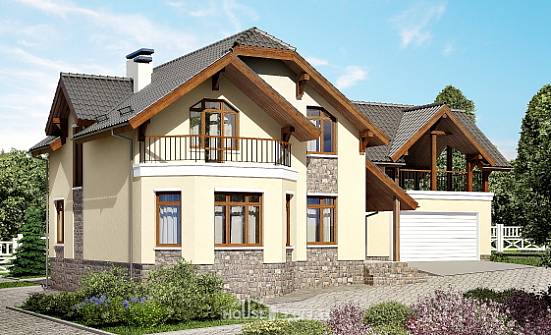 255-003-П Проект трехэтажного дома с мансардой, гараж, средний коттедж из твинблока Абдулино | Проекты домов от House Expert