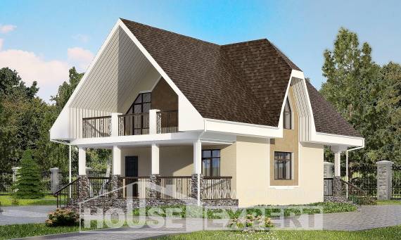 125-001-Л Проект двухэтажного дома с мансардным этажом, экономичный домик из твинблока Абдулино, House Expert