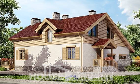 165-002-П Проект двухэтажного дома с мансардой, гараж, классический дом из пеноблока Соль-Илецк, House Expert