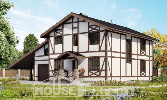 250-002-Л Проект двухэтажного дома с мансардным этажом и гаражом, современный дом из кирпича Гай, House Expert
