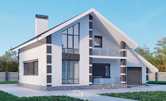 190-008-П Проект двухэтажного дома с мансардой, гараж, уютный коттедж из бризолита Новотроицк | Проекты домов от House Expert