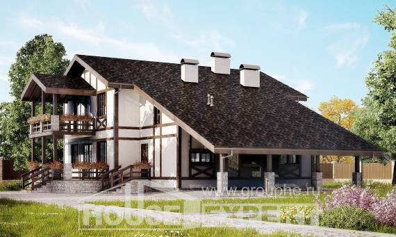 250-002-Л Проект двухэтажного дома с мансардой и гаражом, уютный загородный дом из кирпича Соль-Илецк, House Expert